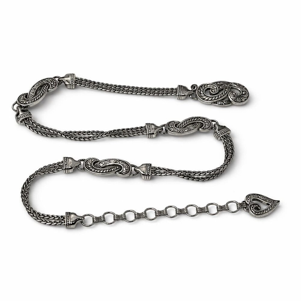 Vintage Brighton Bali Hai Paisley Concho Silver Plated Boho Western Belt, Small